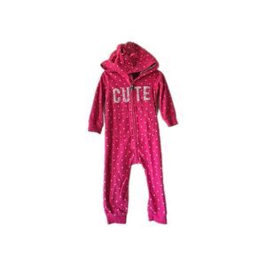 Carter's Toddler 18 Month Pink Footless Hooded Fleece  Zip One Piece Pajamas PJs